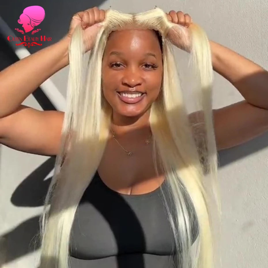 613 Glueless Human Hair Lace Closure Wig Blonde Straight