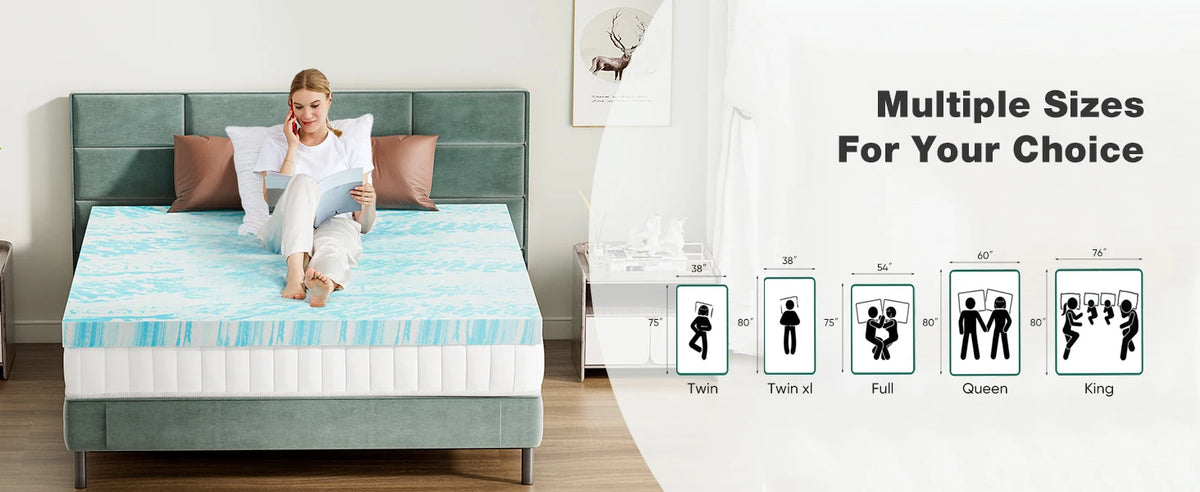 JHK Queen Size Memory Foam Mattress Topper Cooling Gel