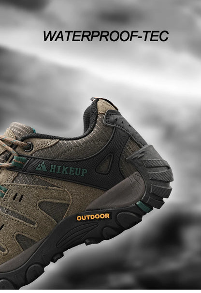 HIKEUP Men's Suede Leather Hiking Shoes Black Gray Khaki