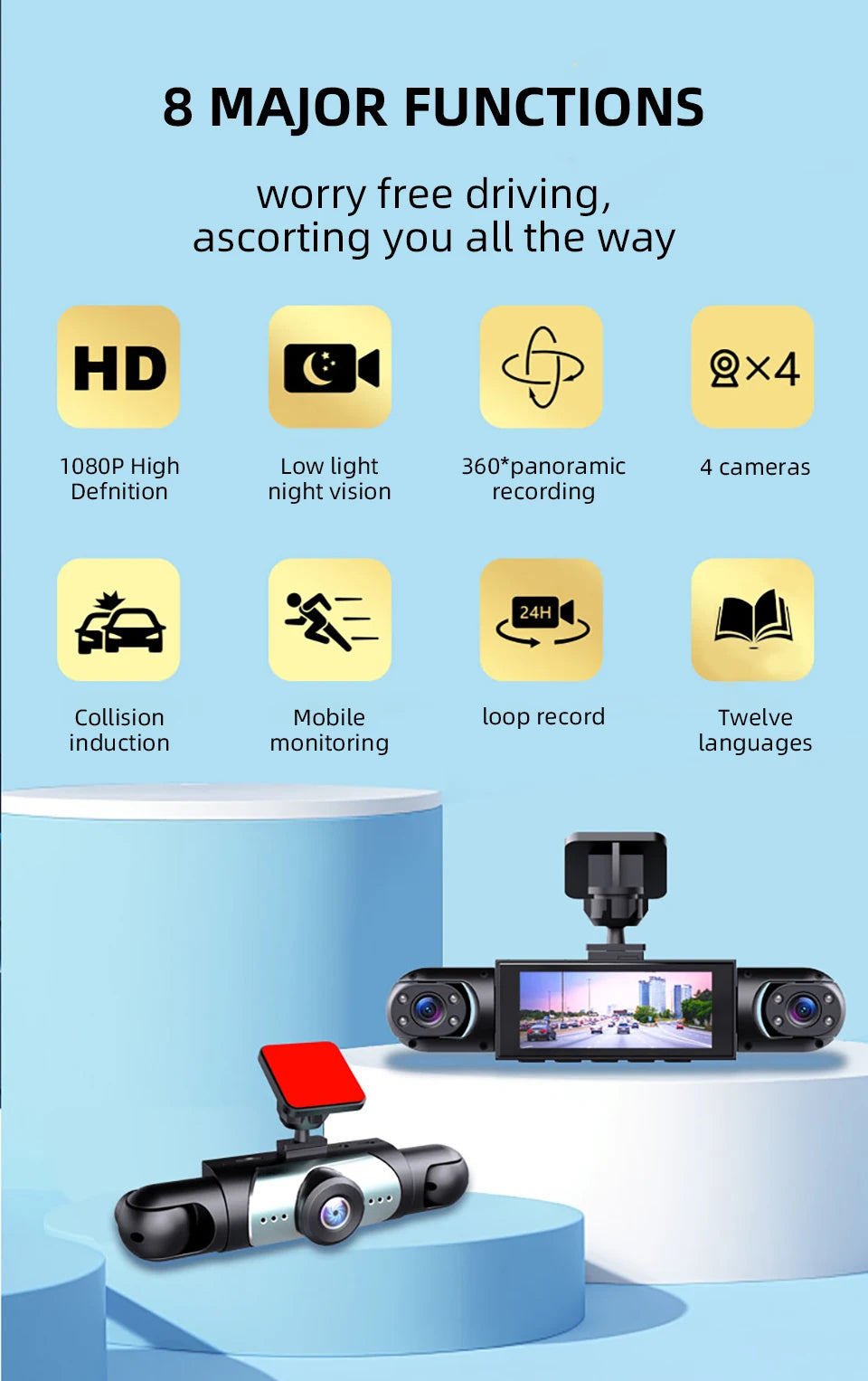 1080P Four-Channel Car DVR with Night Vision