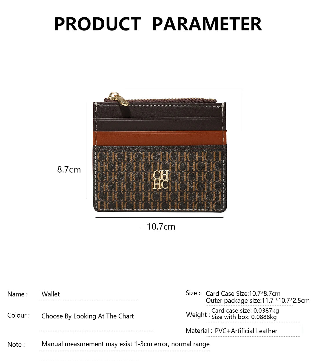 CH Women's Zipper Wallet with Letter Decoration
