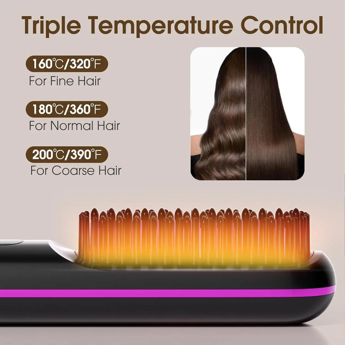 Cordless Hair Straightener Brush with LCD Display