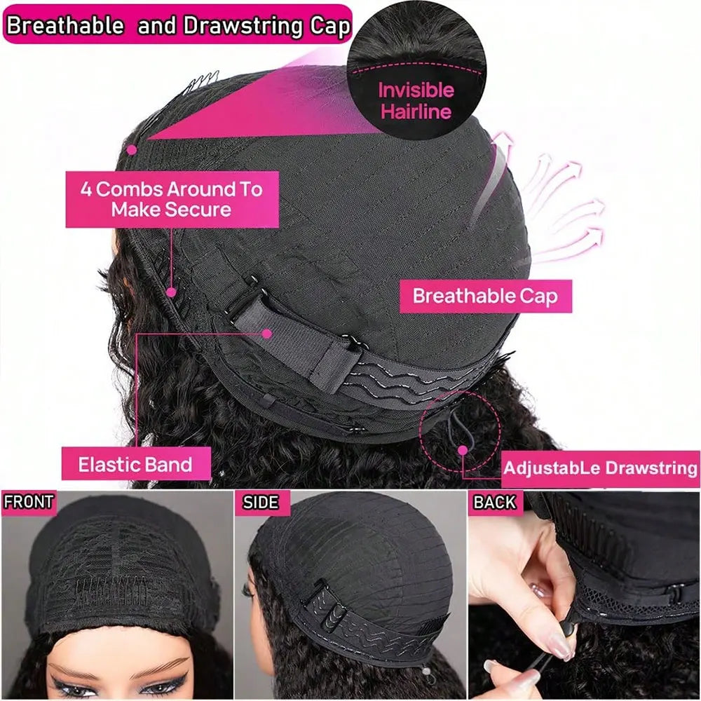 Jerry Curly Half Wig Human Hair Black Seamless Clip In