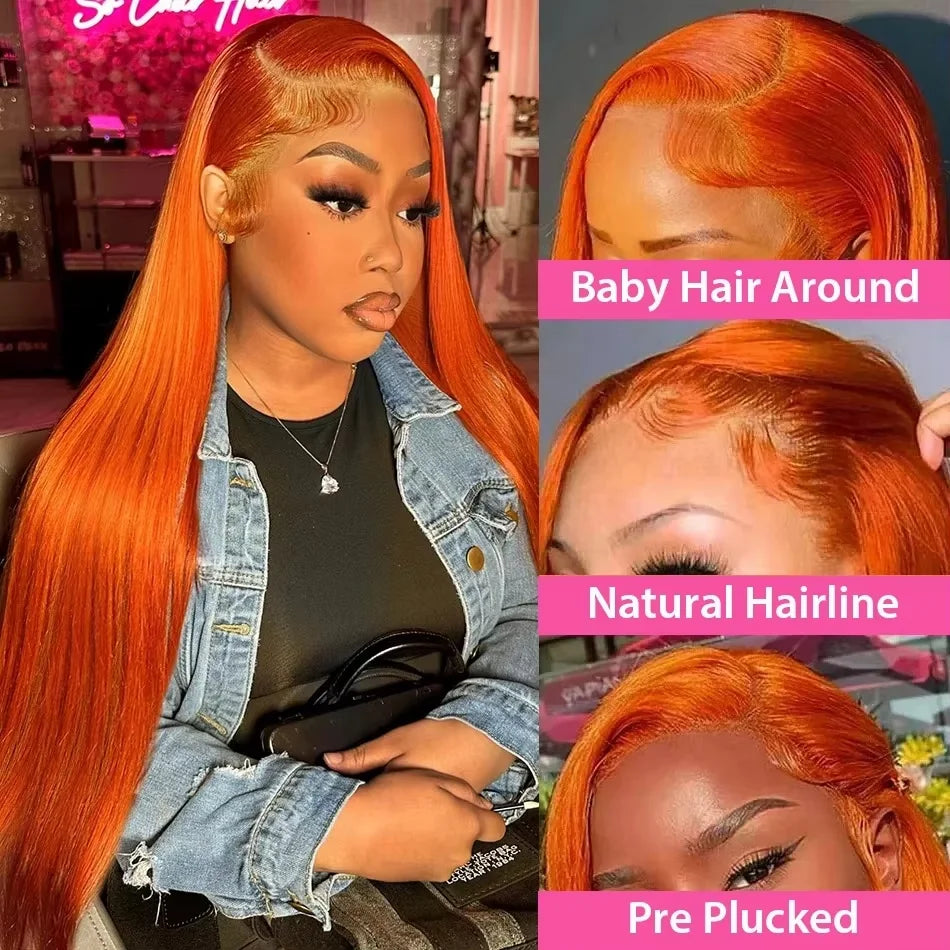Brazilian Straight Ginger Orange Lace Front Human Hair Wig