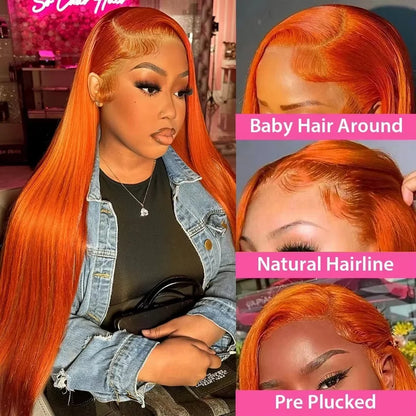 Brazilian Straight Ginger Orange Lace Front Human Hair Wig