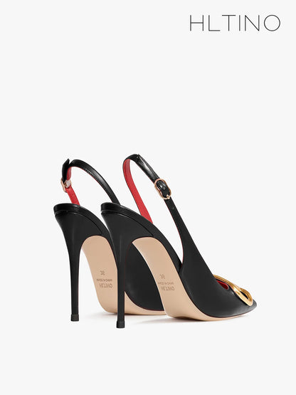 Black Slingback Sandals for Women with High Heels