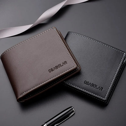 PU Leather Short Wallet for Men in Thin Folding Design