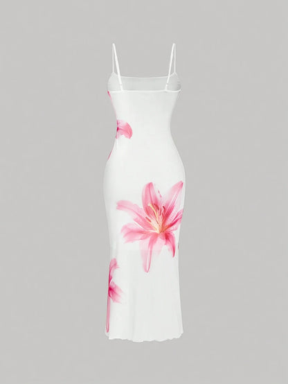 Elegant Floral Print Midi Sundress for Women