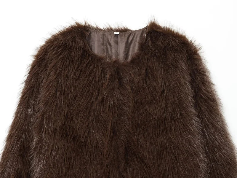 Women's Faux Fur Round Neck Short Jacket