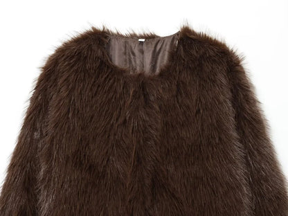 Women's Faux Fur Round Neck Short Jacket