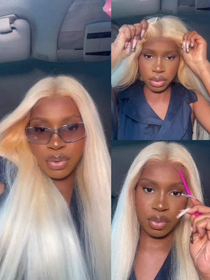 613 Glueless Human Hair Lace Closure Wig Blonde Straight