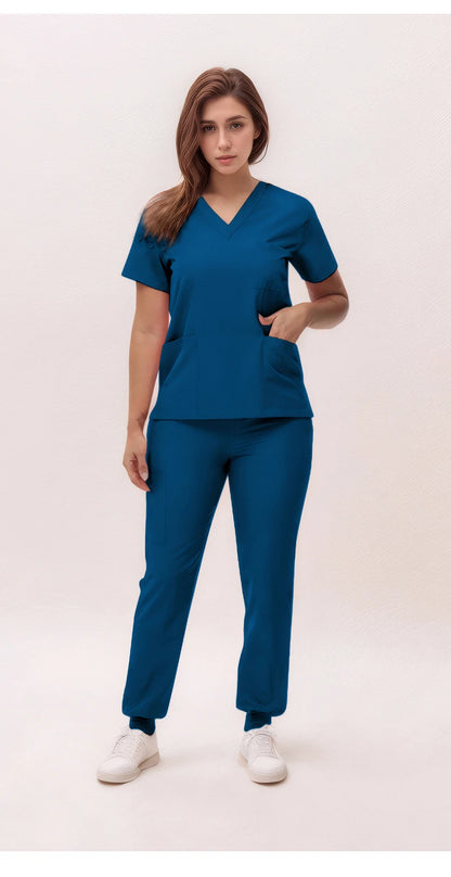 Stretchy V-Neck Nurse Scrub Set Jogger Pants