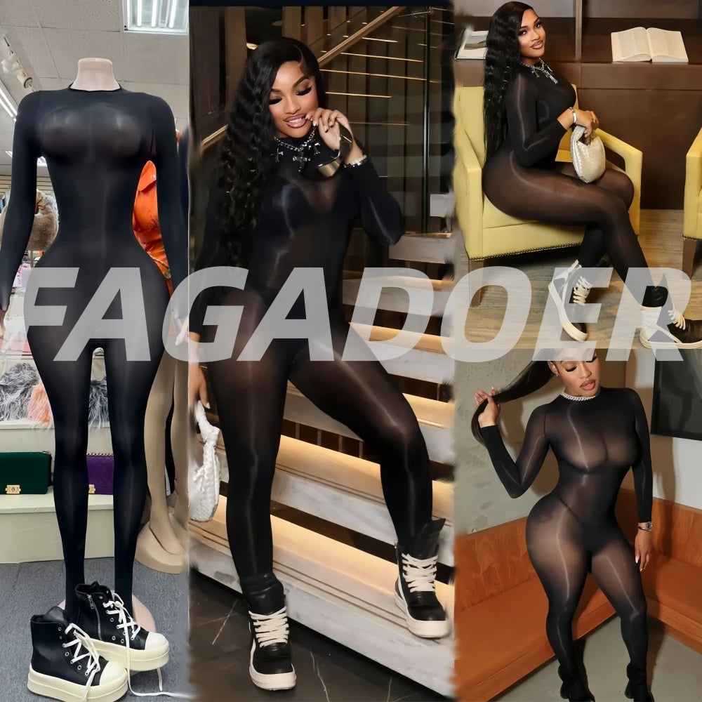 Sexy Mesh See Through Bodycon Jumpsuit for Women