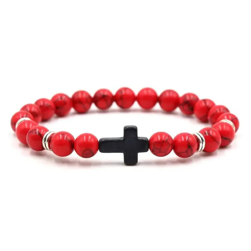 Natural Stone Wood Beads Rosary Bracelet for Meditation