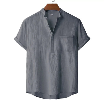 Men's Cotton Linen Short Sleeve T-Shirt Casual Beach Top