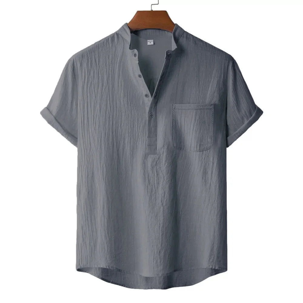 Men's Cotton Linen Short Sleeve T-Shirt Casual Beach Top