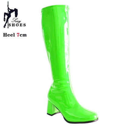 7cm Square Heel Knee-High Gogo Boots for Women
