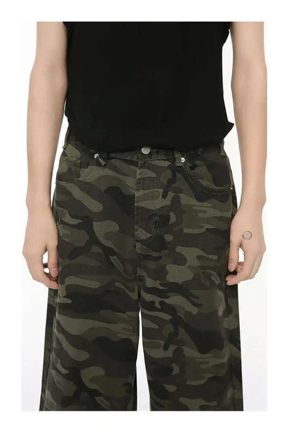 IEFB Vintage Camouflage Men's Loose Denim Jeans Old Blue