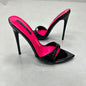 Patchwork Stiletto Heel Slippers Open Toe Thin Heels