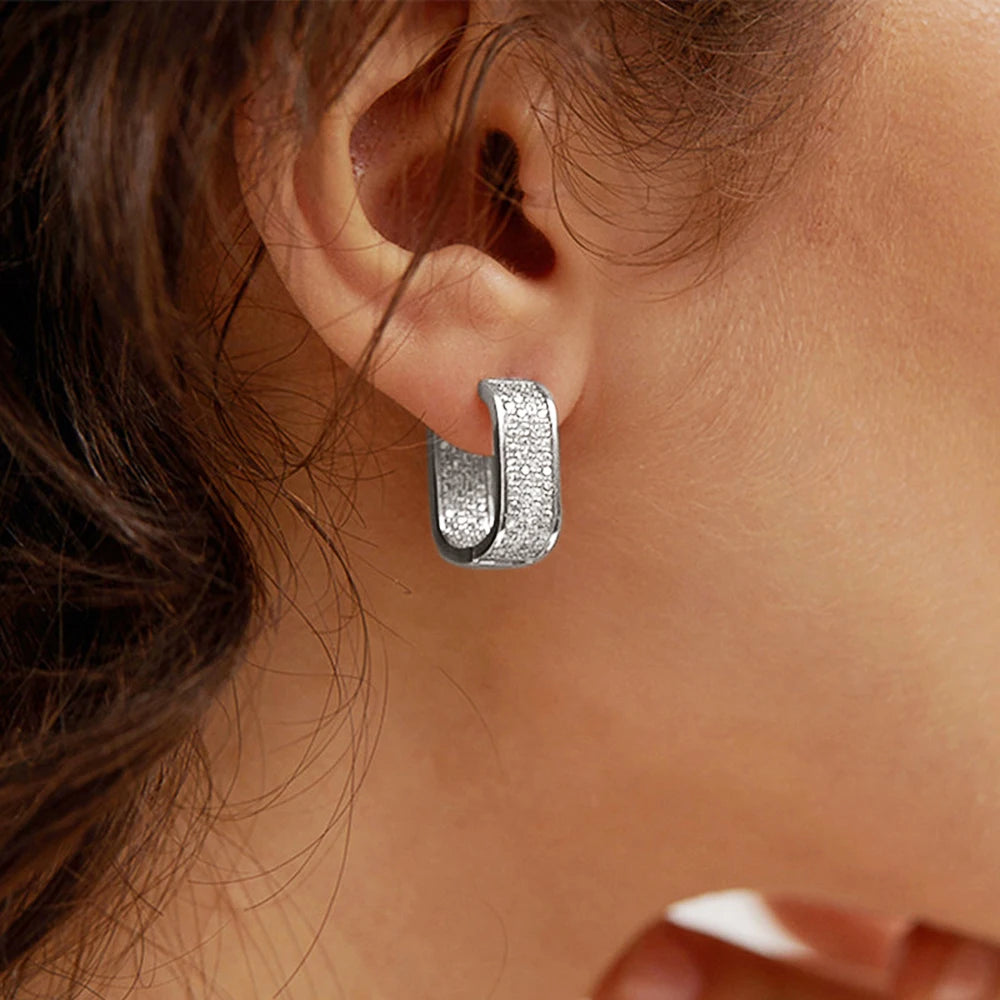 Huitan CZ Hoop Earrings for Women in Silver and Gold