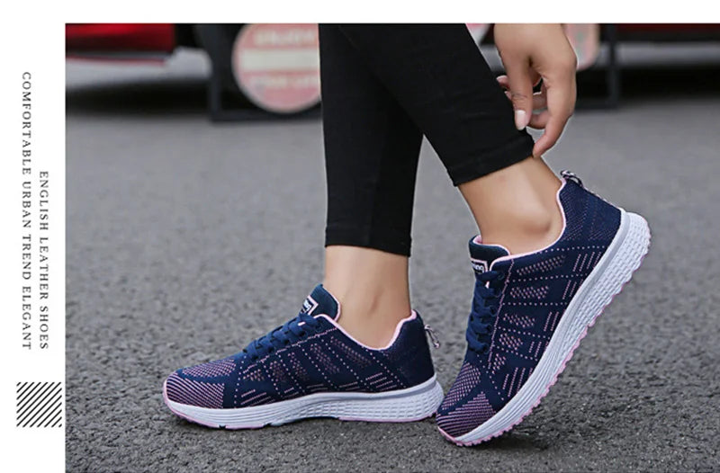 Women Breathable Mesh Flat Sneakers White