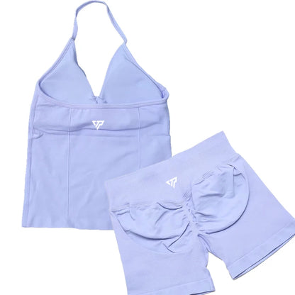 Seamless Lace-Up Bra and Shorts Yoga Set for Women