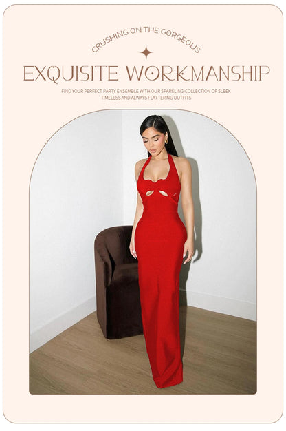 Elegant Black Halter Bodycon Dress for Women