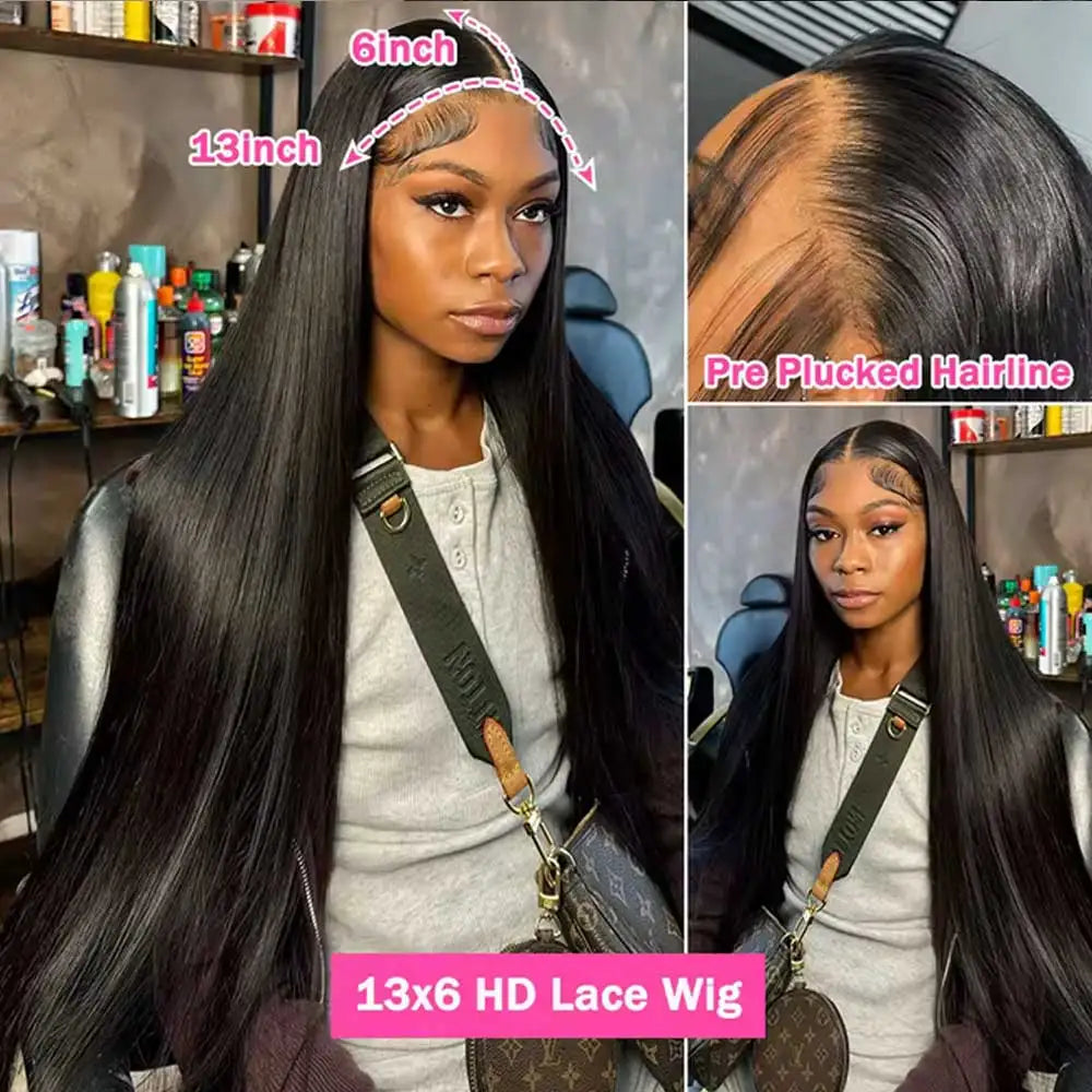 Straight Human Hair Wig 40 42 Inch Glueless Lace Front
