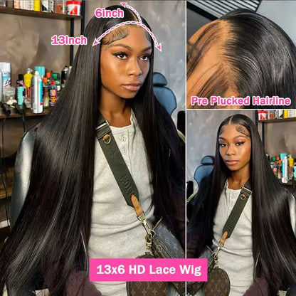 Straight Human Hair Wig 40 42 Inch Glueless Lace Front