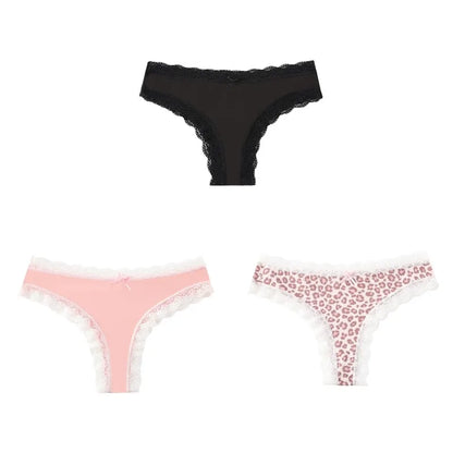 BZEL Women Lace Thong Panties Low-Waist G-String Leopard