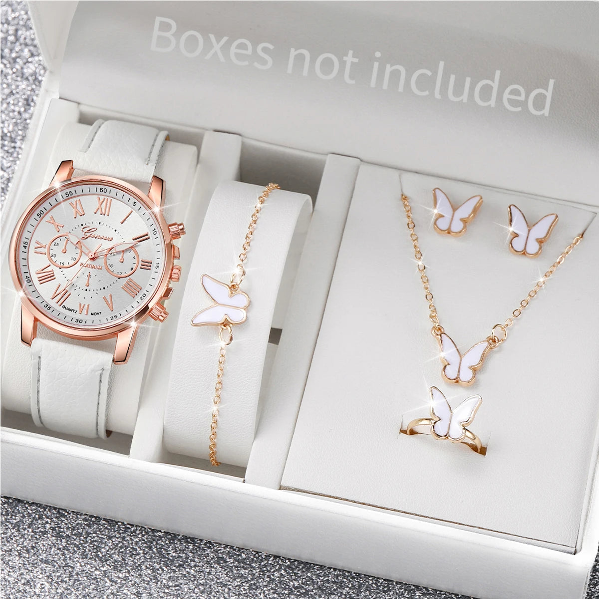 Fashion Women's Quartz Watch Leather Band Jewelry Set