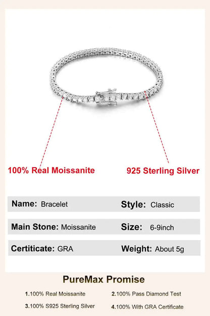 Moissanite Tennis Bracelet 925 Sterling Silver Unisex