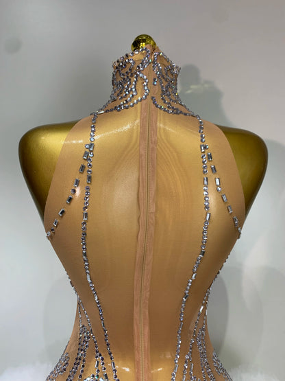 Sexy Rhinestone Mesh Bodycon Mini Dress for Women
