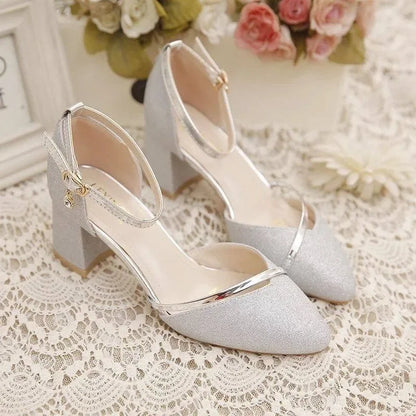 Black High-Heeled Shoes for Women - Silver and Gold