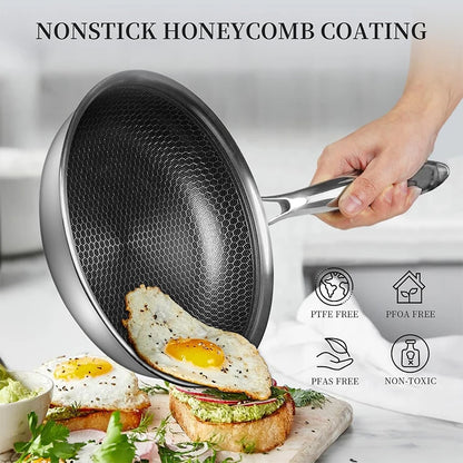 Stainless Steel Non Stick Frying Pan with Lid 28cm