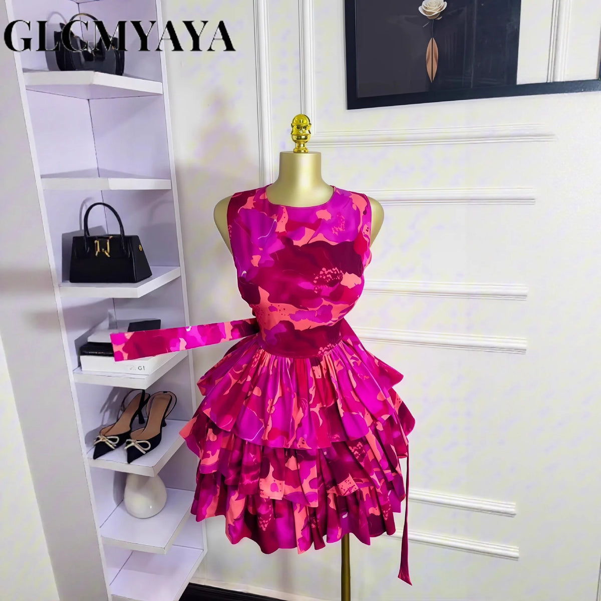 Floral Printed Sleeveless Ball Gown Dress for Women