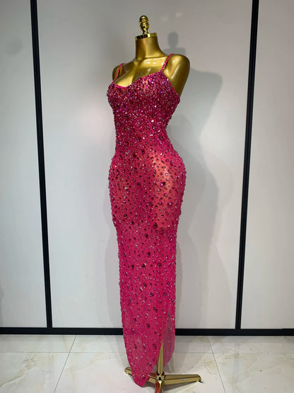 Luxury Rhinestone Mesh Bodycon Dress for Women