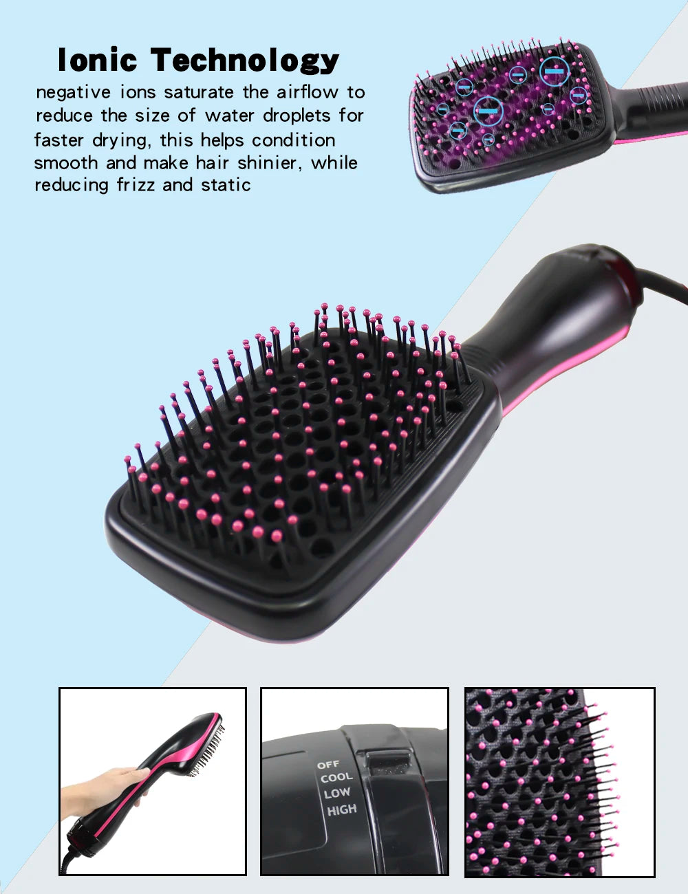 One Step Negative Ion Hair Dryer Brush and Curler