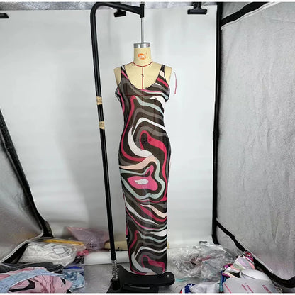 Sheer Mesh Bodycon Maxi Dress for Women