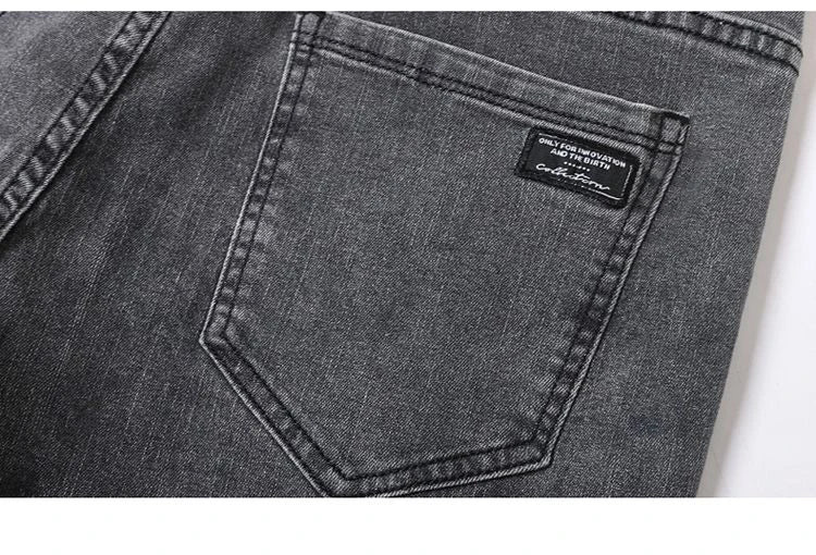 Men's Slim Denim Jeans Casual Elastic Trousers Black Gray
