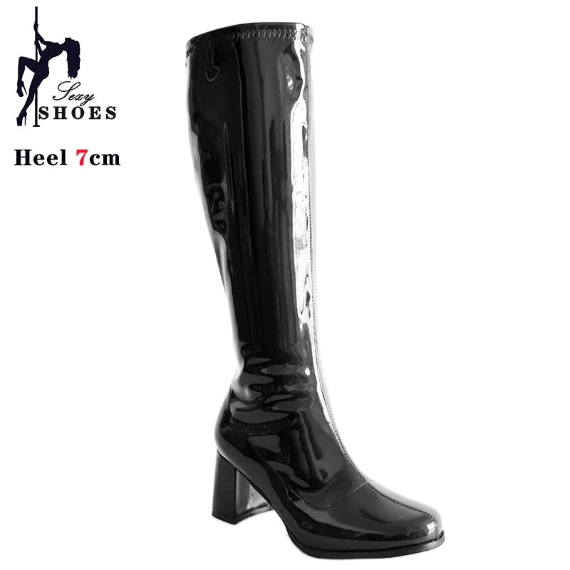 7cm Square Heel Knee-High Gogo Boots for Women