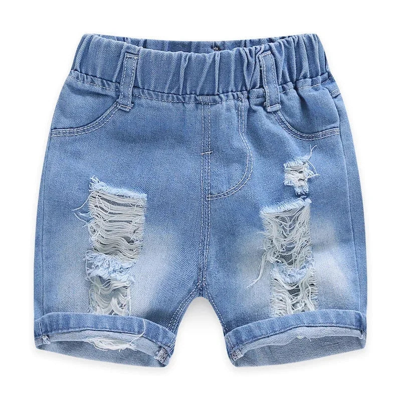 Children's Casual Torn Denim Shorts Blue Sky Blue