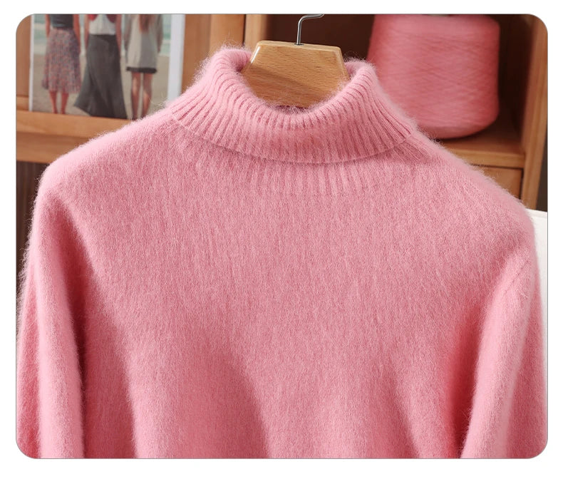 Mink Fur High Collar Pullover Sweater for Women
