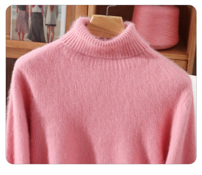 Mink Fur High Collar Pullover Sweater for Women