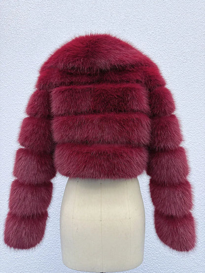 Cropped Faux Fur Coat for Women in Black