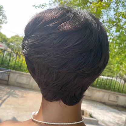Short Pixie Cut Human Hair Wig with Bangs for Women