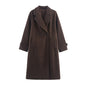 Brown Woolen Coat for Women with Notch Neck