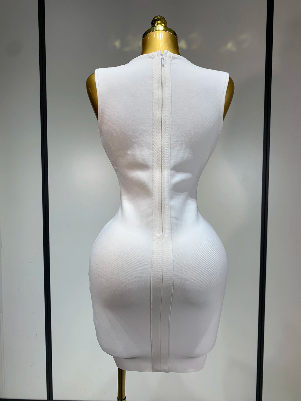 Sexy V Neck Cut Out Bandage Dress Silver Sequin White