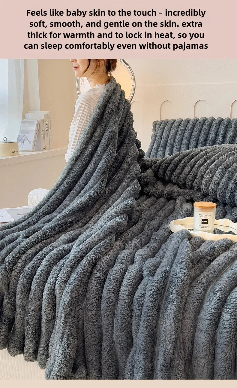 Thickened Striped Flannel Multifunctional Blanket