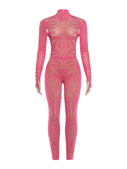 Striped Print Turtleneck Jumpsuit for Women